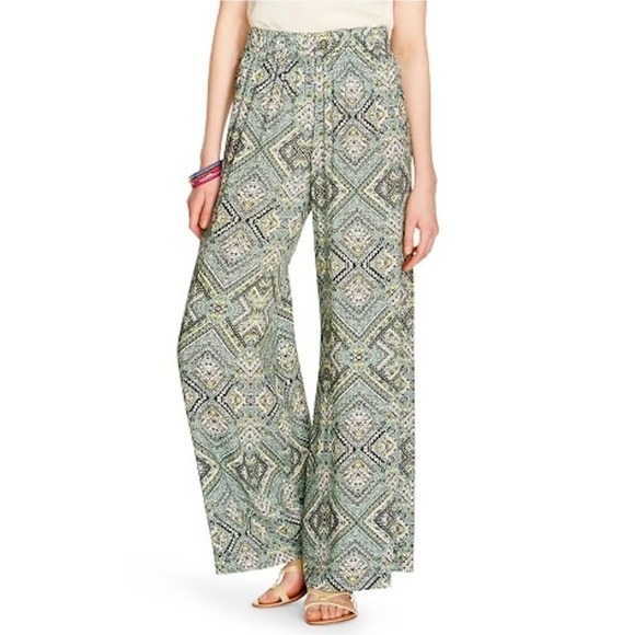 Mossimo L Palazzo Pants Boho Geometric Beachy Relaxed Daytripper Summer Festival - Picture 1 of 8